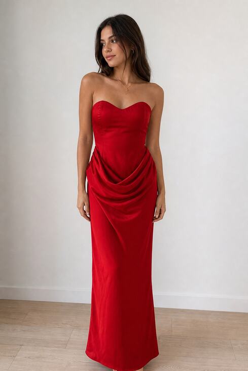 Unbranded Dresses & Skirts - Red Strapless Corset Back Evening Dress Size 8